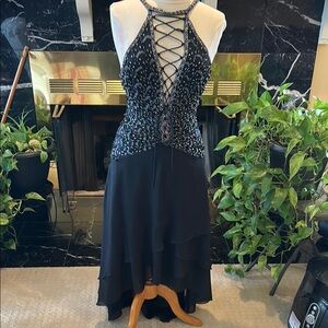 Black Fit and Flare Halter Cocktail Dress Gracia